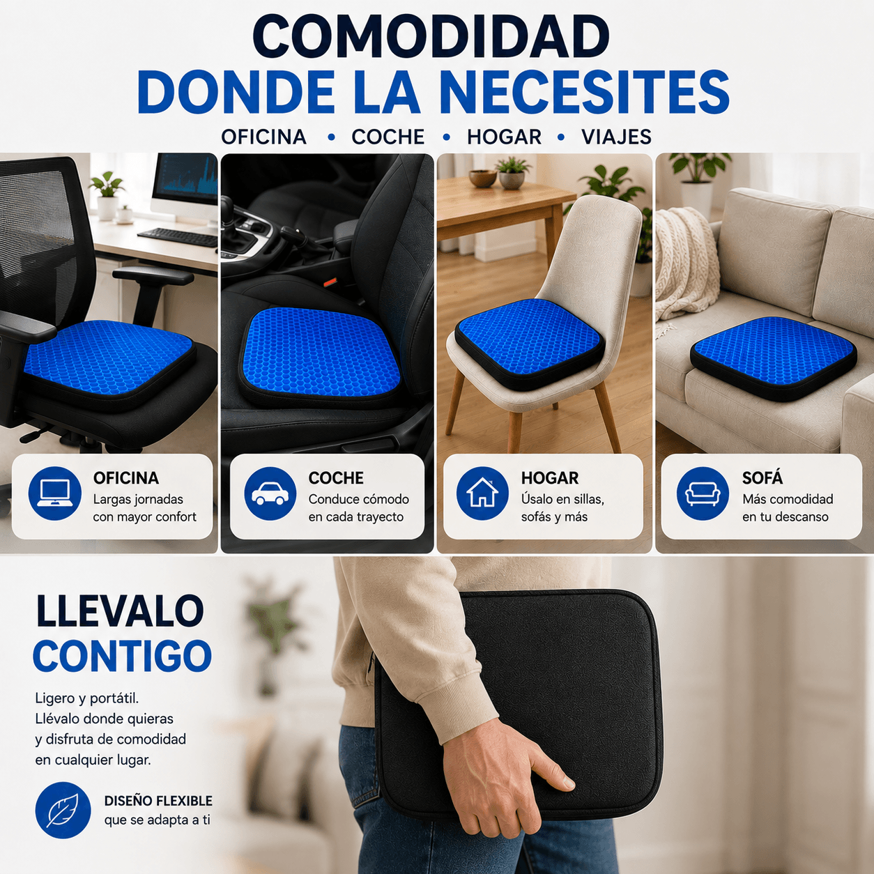 Cojín de gel viscoelástico con forma de panal